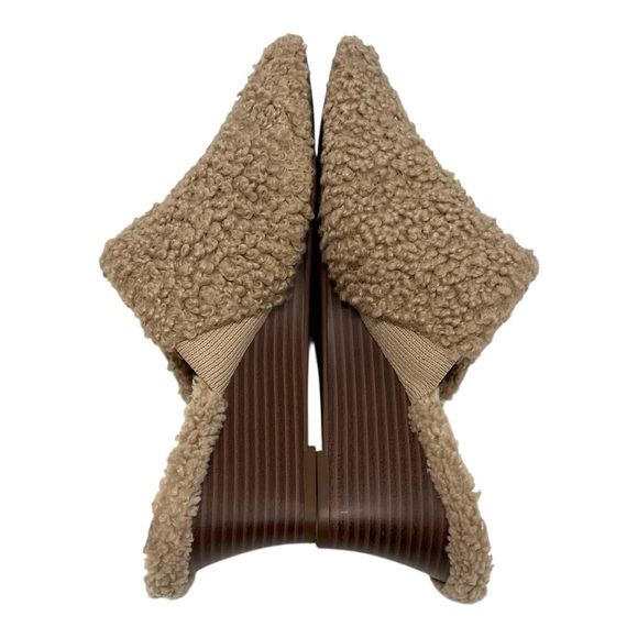 Vivaia Margot Square Toe Tan Sherpa Wedge Mules Women’s 38/7.5 - Picture 11 of 15